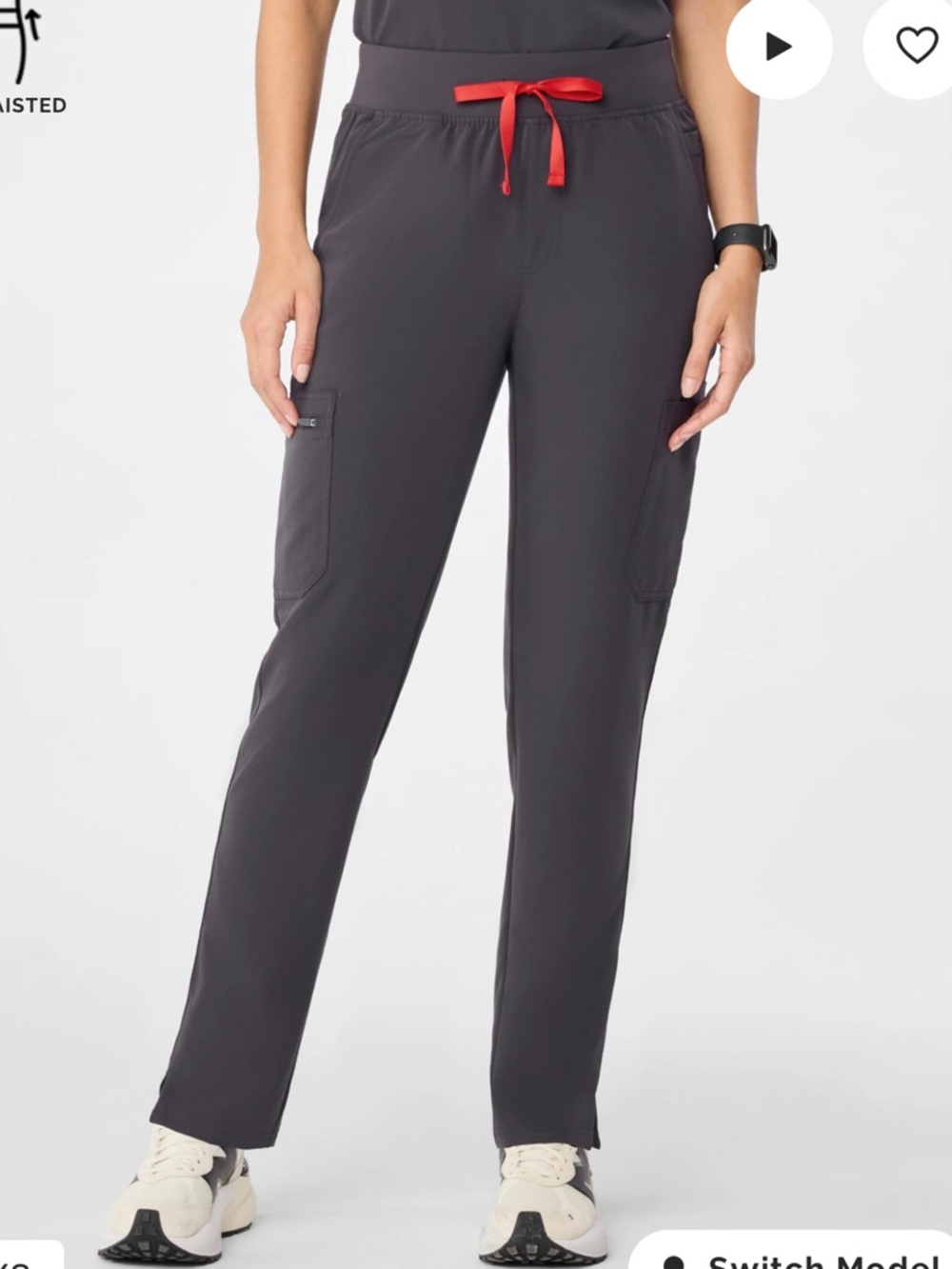 Figs Charcoal Scrubs with Red Drawstring - Picture 2 of 16